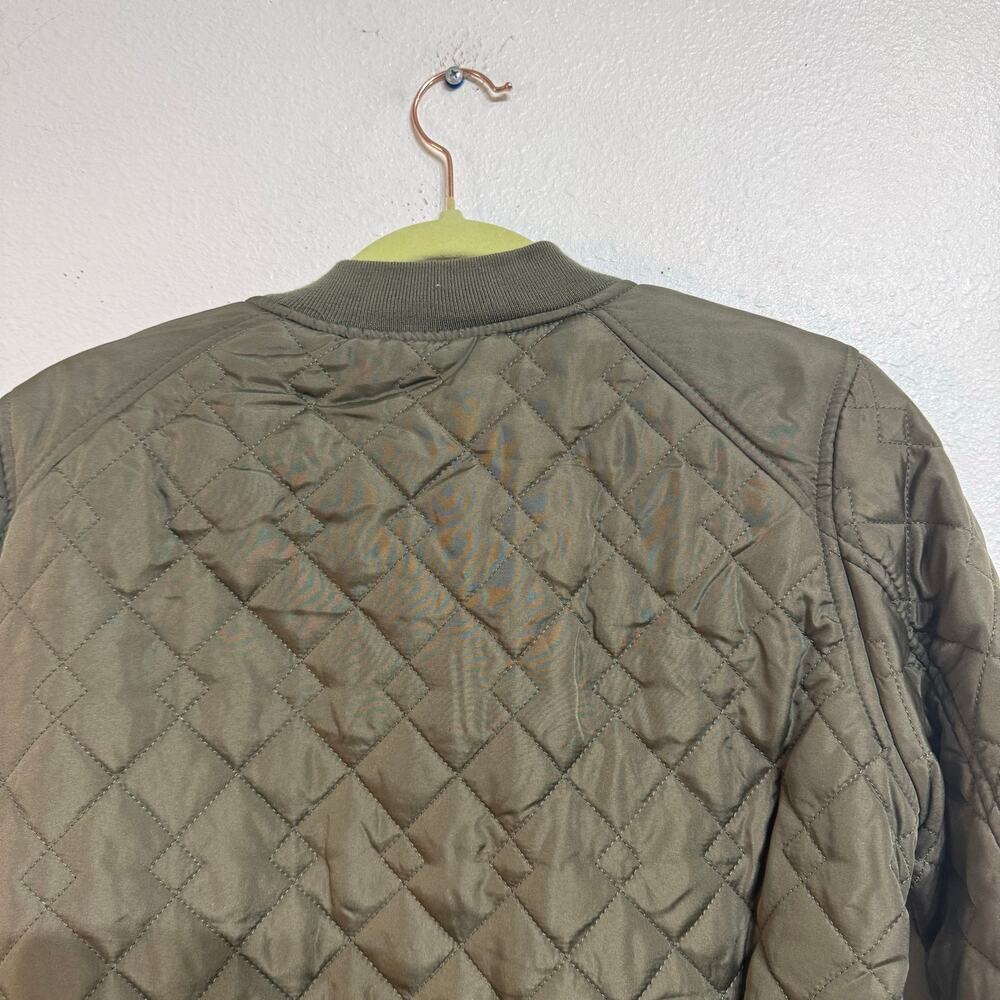 Ashley Olive Green Quilted Bomber Jacket Plaid Lined Sz M - Picture 7 of 9